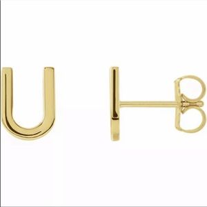 14K Solid Gold U or N Initial Stud Like New!